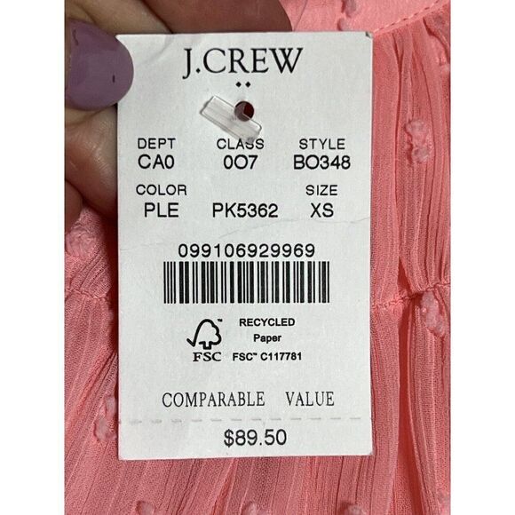 J. Crew Clip-dot smocked top Item BO348 Size XS Pink Original Price $90    Ee - Picture 5 of 8